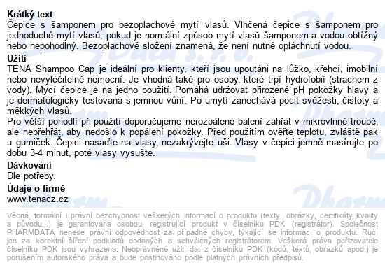 Tena Shampoo Cap Mycí čepice 1ks 1057 - popis
