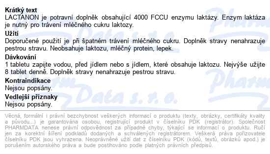 Lactanon Tbl.90 - popis