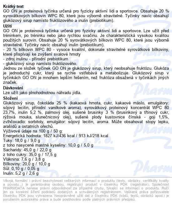Go On Proteinová Tyčinka Brusinky&goji 50g - popis