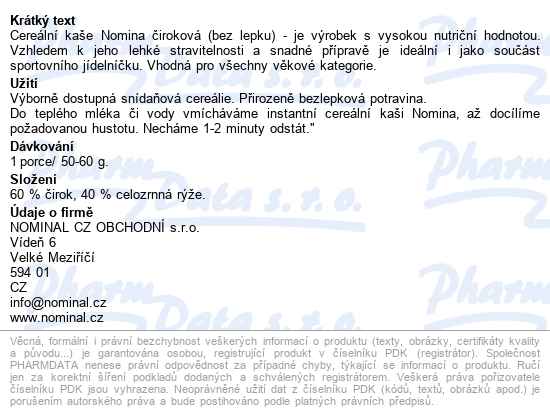 Nomina Cereální Kaše čiroková Bez Lepku 300g - popis