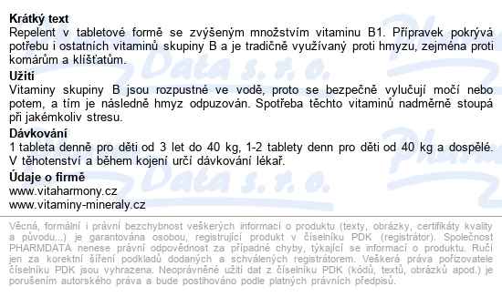 Vitaharmony Komplex Vitaminů B Repelent Tbl.60 - popis