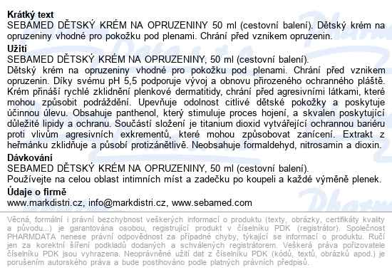 Sebamed Dětský Krém Na Opruzeniny Cest.bal.50ml - popis