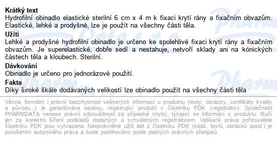Obinadlo Hydrofilní Elastické 6cmx4m,1ks - popis