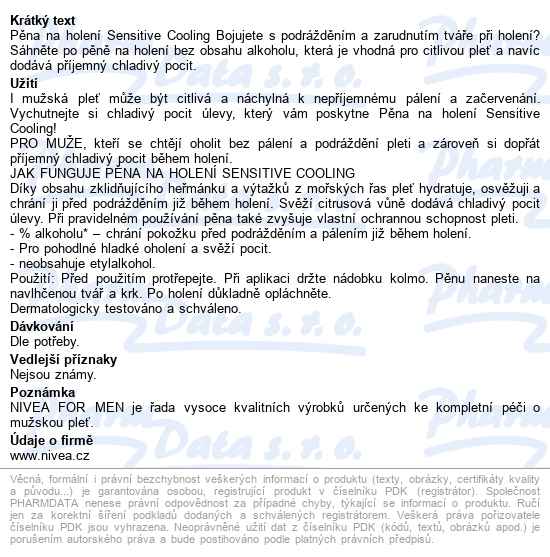Nivea Men Sensitive Cool Pěna Na Holení 200ml88541 - popis