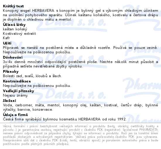 Koňský Eisgel Konopí-máta-mentol Herbavera 200ml - popis