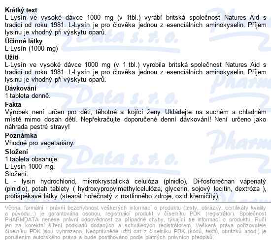 L-lysín 1000mg Tbl.60 - popis