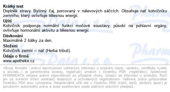 Apotheke Kotvičník Zemní 20x1.5g - popis