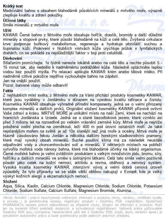 Kawar černé Bahno Z Mrtvého Moře 700g - popis