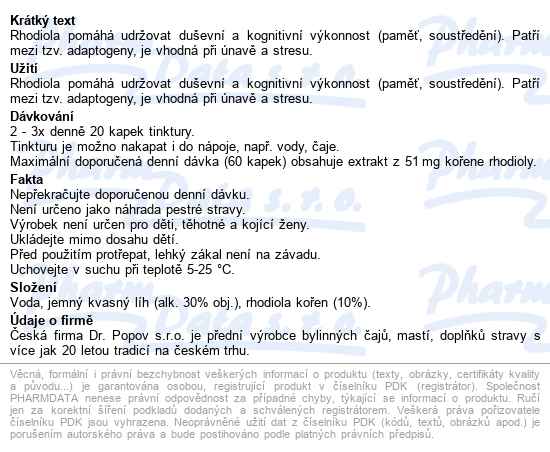Dr.popov Kapky Bylinné Rhodiola Rozchodnice 50ml - popis