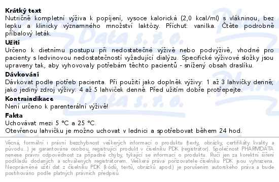 Nutricomp Drink Renal Vanilka 4x200 ml B. Braun - popis