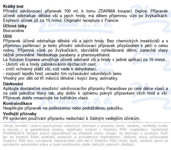 Parasidose Biococidine Express 15min 100ml - popis
