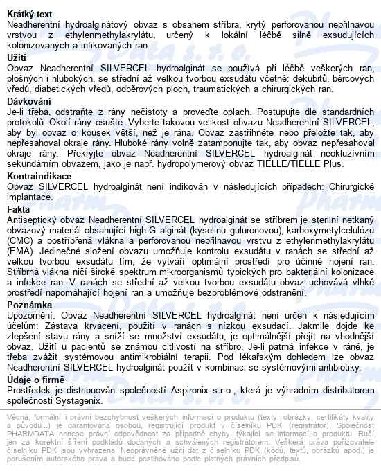 Silvercel Non-adherent Hydro-alginate Antimikrobiální Krytí 11x11cm, se stříbrem (10 ks v balení) - popis
