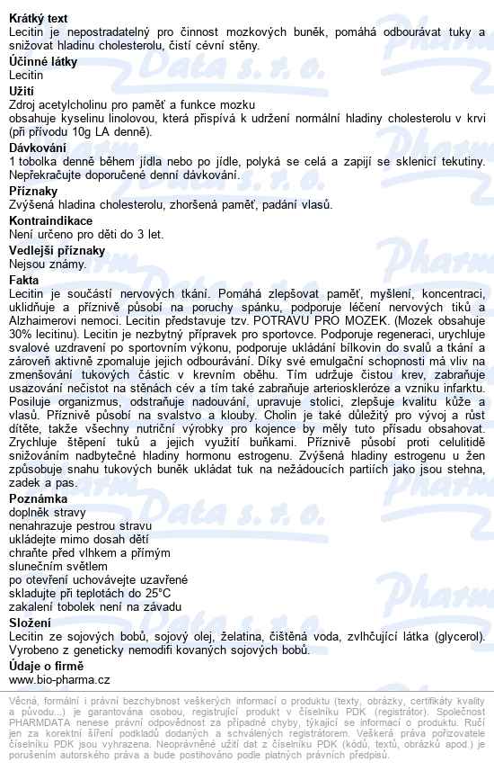 Lecitin Forte 1325mg Tobolek 90+45 Bio-pharma - popis