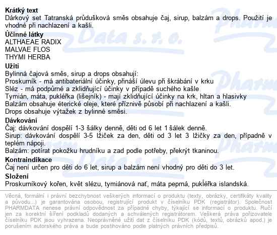 Tatranská Průdušková Směs Dárkový Set Fytopharma - popis