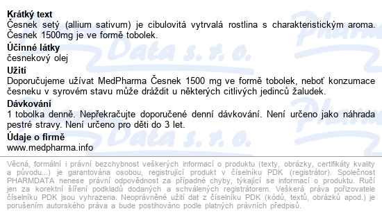 Medpharma česnek 1500mg Tobolek 107 - popis