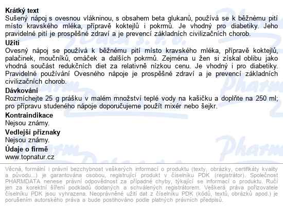 Ovesný Nápoj 350g Topnatur - popis