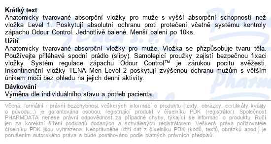 Tena Men Level 2 Ink.vložky 10ks 750796 - popis