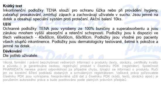Tena Bed 60x90cm 1350ml Ink.podl.10ks 770040 - popis
