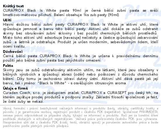 Curaprox Black is White zubní pasta 90ml - popis