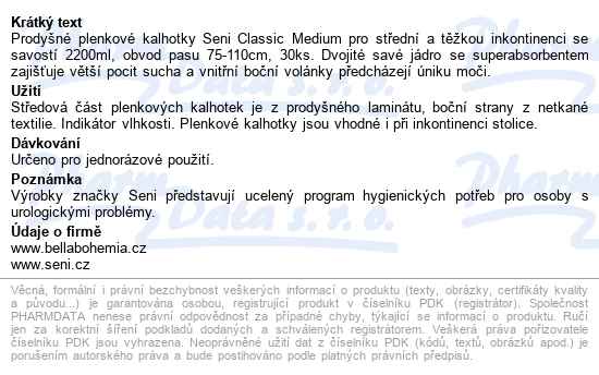 Seni Classic Medium kalhotky absorpční prodyšné denní boky 75-110cm, 2 - popis