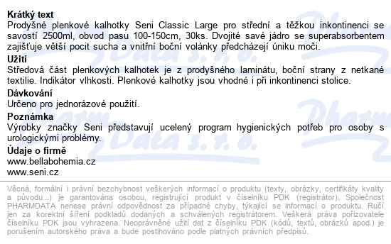 Seni Classic Large kalhotky absorpční prodyšné denní, boky 100 - 150c - popis