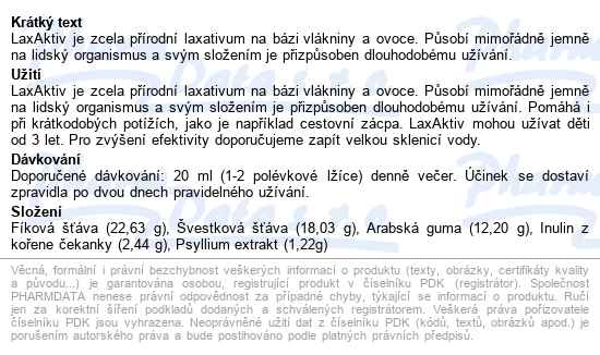 Liftea Laxaktiv Sirup 100ml - popis