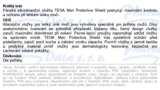 Tena Men Level 0 Protective Shield vložky absorpční,140ml,14ks - popis