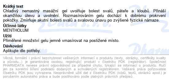 Therapeutic Ice Analgesic Gel - Masážní Gel 220ml - popis