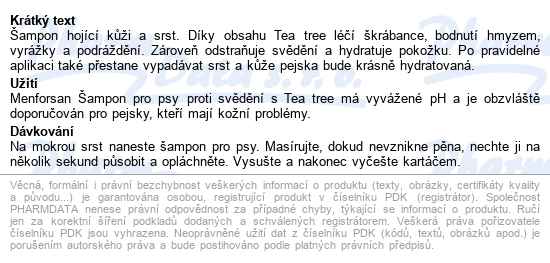 Menforsan šampon s TTO proti svědění pro psy 300ml - popis