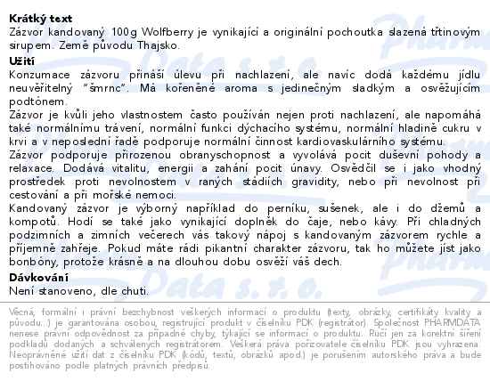 Zázvor kandovaný kostky 100g Wolfberry - popis