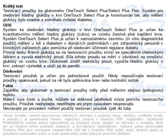 One Touch Select Plus Testovací Proužky 50ks - popis