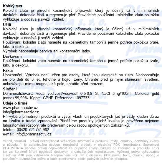 Koloidní Zlato 10ppm Spray 100ml - popis