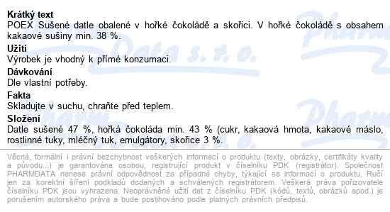 POEX Datle v hořké čokoládě se skořicí 150 g - popis