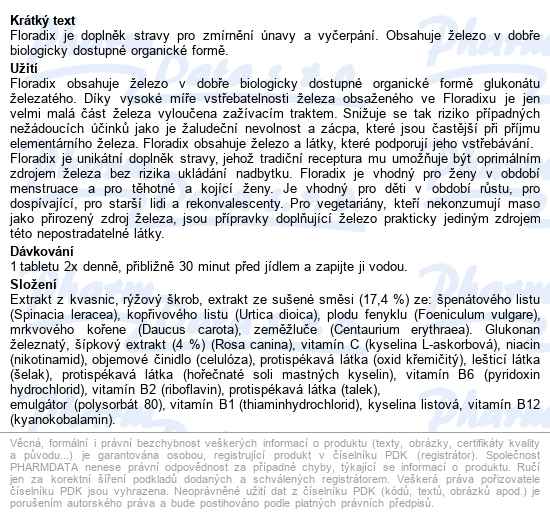 Salus Floradix Tablety 84ks - popis