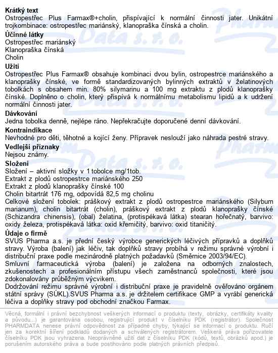 Ostropestřec Plus Farmax Tobolek 60 - popis