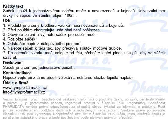 Sáček Na Moč Odběrový Sterilní Pro Děti 100ml - popis