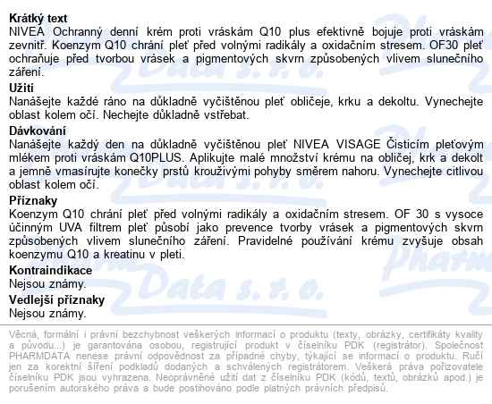 Nivea Visage Q10 Denní Krém Of30 50ml - popis