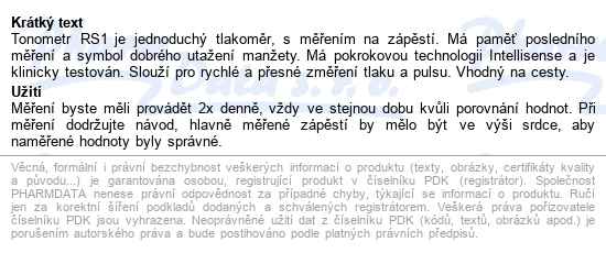 Tonometr Digitální Omron Rs1 Na Zápěstí - popis