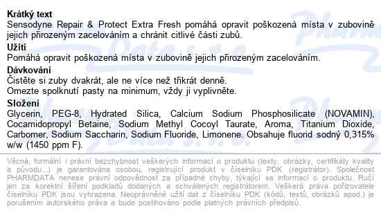 Sensodyne Repair&prot.extra Fresh Zubní Pasta 75ml - popis
