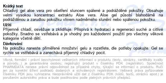 Vivapharm Aloe Vera 97% Chladivý Gel Po Opal.250ml - popis