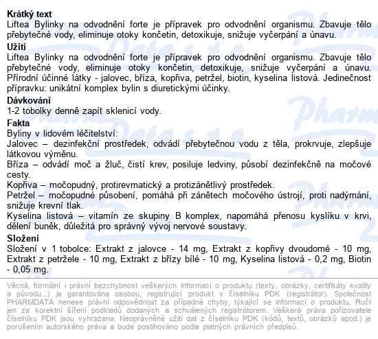 Liftea Bylinky Na Odvodnění Forte Tobolek 30 - popis