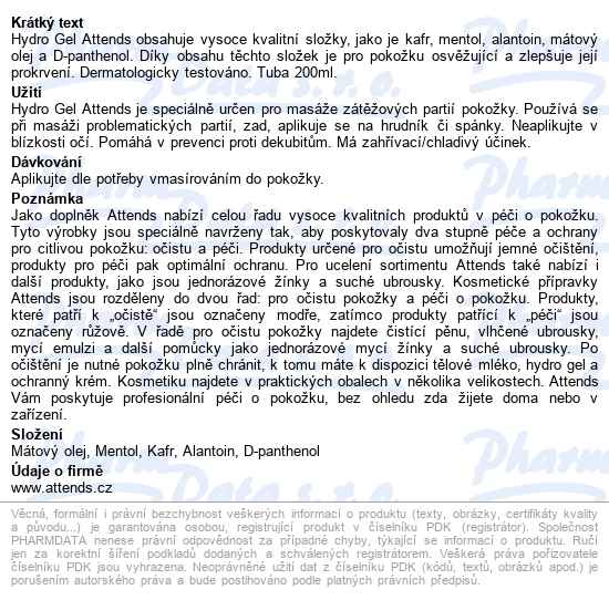 Masážní Hydrogel Attends 200ml - popis
