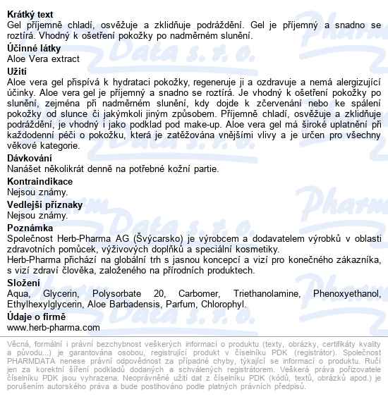 Fytofontana Aloe Vera Gel 100ml - popis