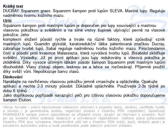 Ducray Squanorm šampon Mastné Lupy 200ml Sleva - popis