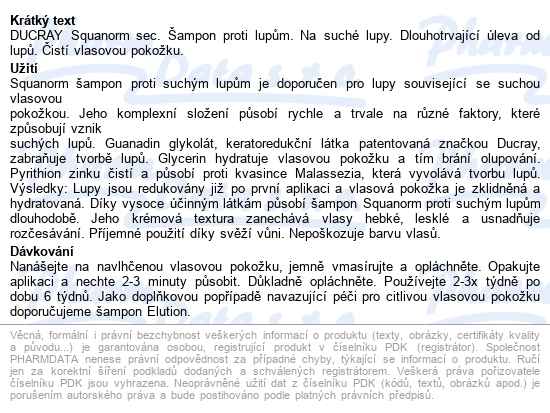 Ducray Squanorm šampon-suché Lupy 200ml Sleva - popis