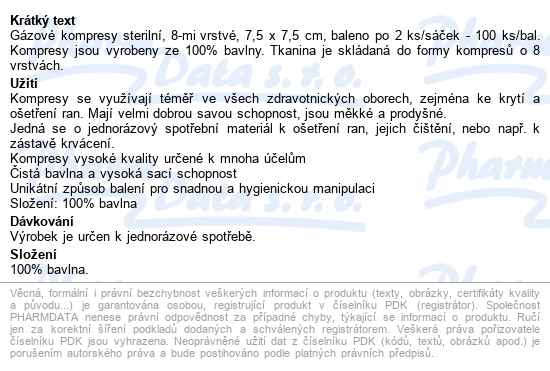 Curi-med Gáza Kompr.ster.7.5x7.5cm 100ks - popis