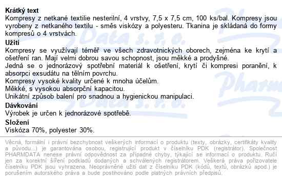 Curi-med Kompres Nesteril.netk.7.5x7.5cm 100ks - popis