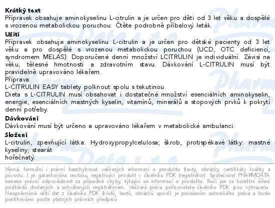 L-citrulin Easy neobalené tablety 300x1g - popis