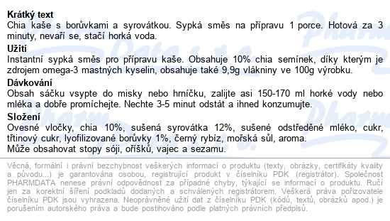 Chia Kaše Borůvky A Syrovátka 65g - popis