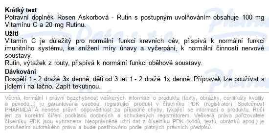 Rosen Askorbová Rutin Drg.50 - popis